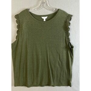 Time and Tru Womens XL Green Linen Blend Crochet Trim Tank Top TT22100025191